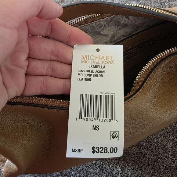 Michael Kors Isabella Leather Hobo Bag Convertible Crossbody Acorn NWT - Picture 8 of 16